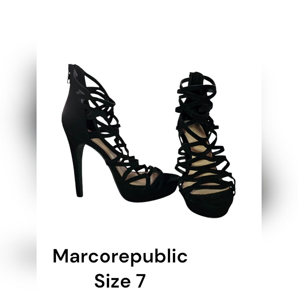 Marcorepublic Black Caged Heels